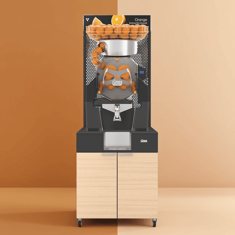 Zumex 11814 Speed S +plus Juice Corner Automatic Feed Juicer — 40 Fruits / Minute, Self Service, with Wide Oiled Oak Podium