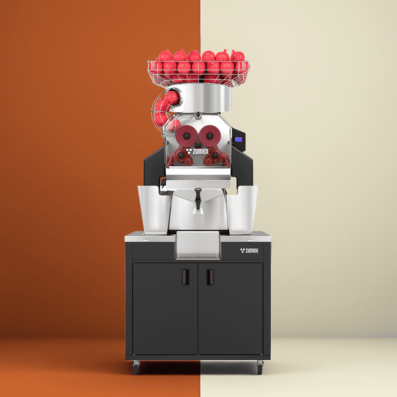 Zumex 10007 Speed Pomegranates All-in-One Automatic Feed Juicer — 30 Fruits / Minute, with Wide Black Podium
